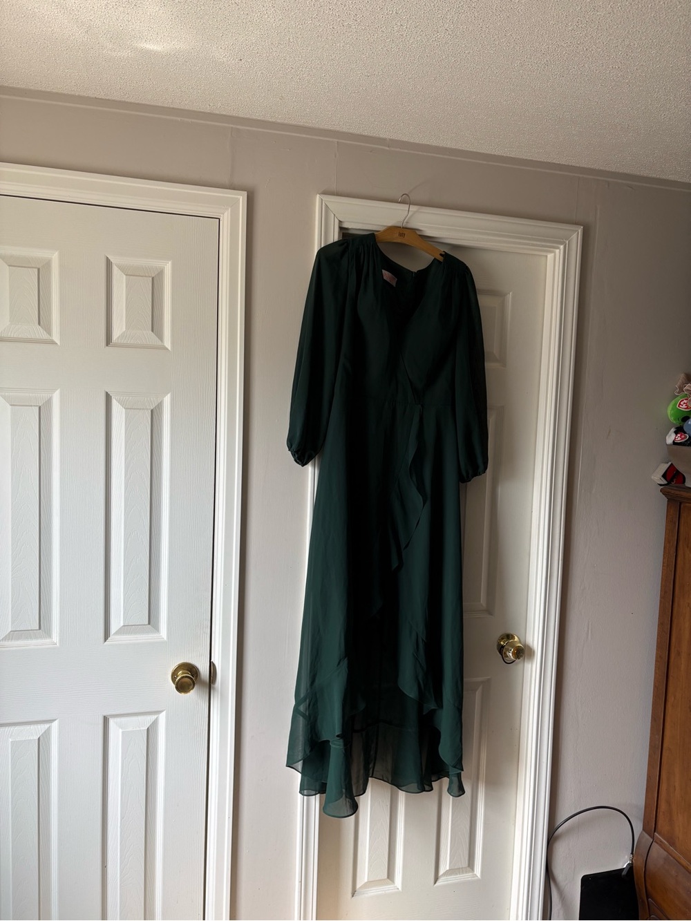 JJs House Deep Green High-Low Ruffle Sleeve Dress